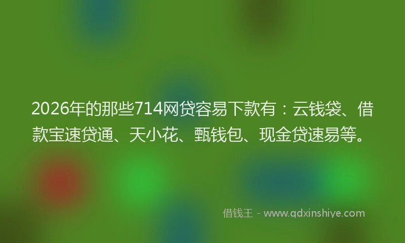 2026年的那些714网贷容易下款有：云钱袋、借款宝速贷通、天小花、甄钱包、现金贷速易等。