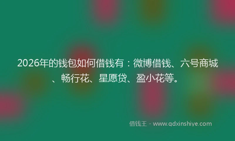 2026年的钱包如何借钱有:微博借钱、六号商城、畅行花、星愿贷、盈小花等。