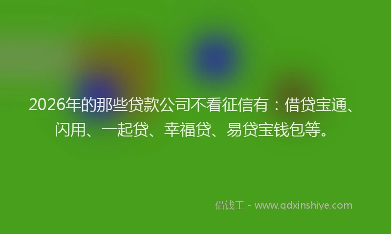 2026年的那些贷款公司不看征信有：借贷宝通、闪用、一起贷、幸福贷、易贷宝钱包等。