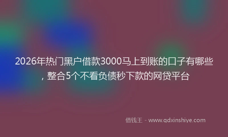 2026年热门黑户借款3000马上到账的口子有哪些，整合5个不看负债秒下款的网贷平台