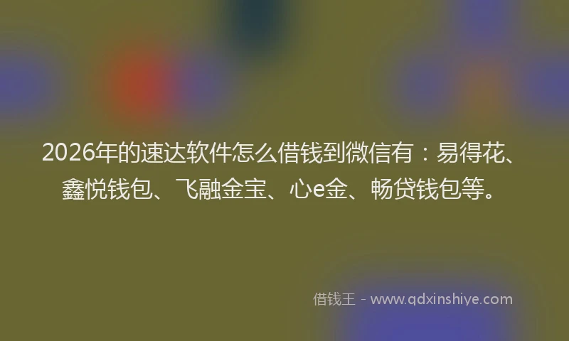 2026年的速达软件怎么借钱到微信有：易得花、鑫悦钱包、飞融金宝、心e金、畅贷钱包等。