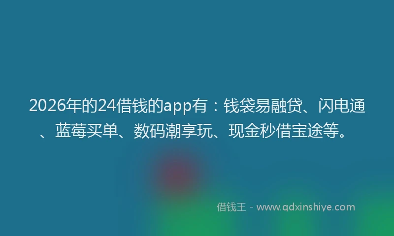 2026年的24借钱的app有：钱袋易融贷、闪电通、蓝莓买单、数码潮享玩、现金秒借宝途等。