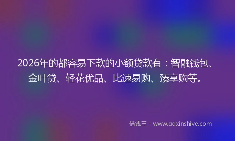 2026年的都容易下款的小额贷款有：智融钱包、金叶贷、轻花优品、比速易购、臻享购等。