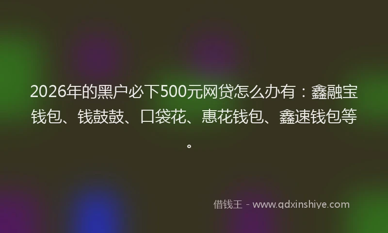 2026年的黑户必下500元网贷怎么办有：鑫融宝钱包、钱鼓鼓、口袋花、惠花钱包、鑫速钱包等。