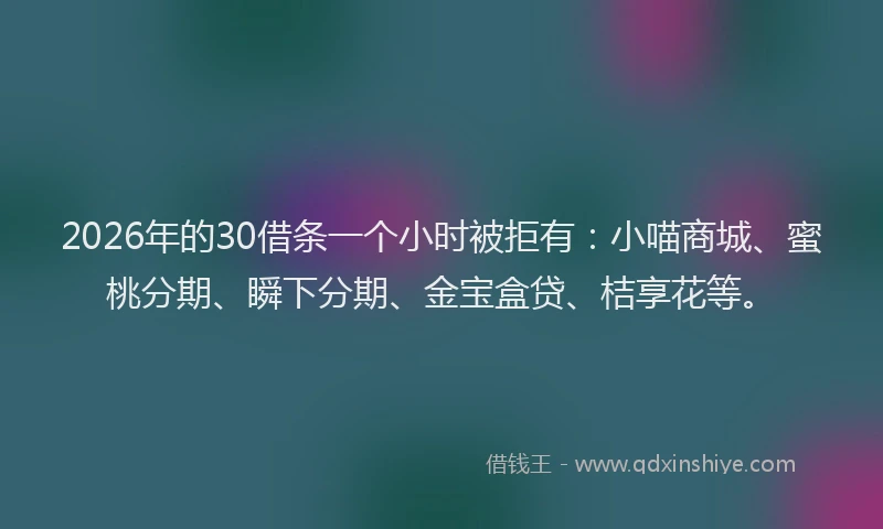 2026年的30借条一个小时被拒有：小喵商城、蜜桃分期、瞬下分期、金宝盒贷、桔享花等。
