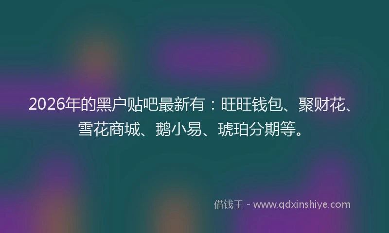 2026年的黑户贴吧最新有：旺旺钱包、聚财花、雪花商城、鹅小易、琥珀分期等。