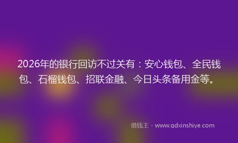 2026年的银行回访不过关有：安心钱包、全民钱包、石榴钱包、招联金融、今日头条备用金等。