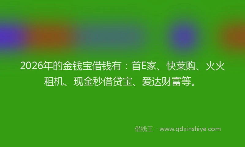 2026年的金钱宝借钱有:首E家、快莱购、火火租机、现金秒借贷宝、爱达财富等。