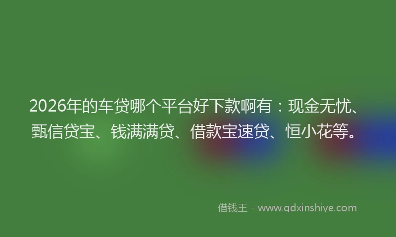2026年的车贷哪个平台好下款啊有：现金无忧、甄信贷宝、钱满满贷、借款宝速贷、恒小花等。