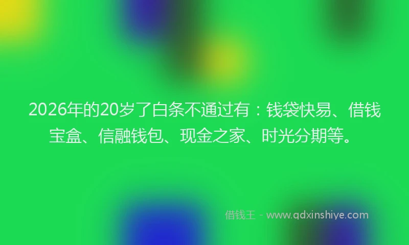 2026年的20岁了白条不通过有：钱袋快易、借钱宝盒、信融钱包、现金之家、时光分期等。