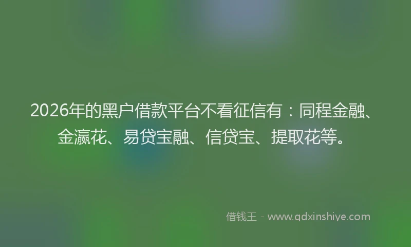 2026年的黑户借款平台不看征信有：同程金融、金瀛花、易贷宝融、信贷宝、提取花等。