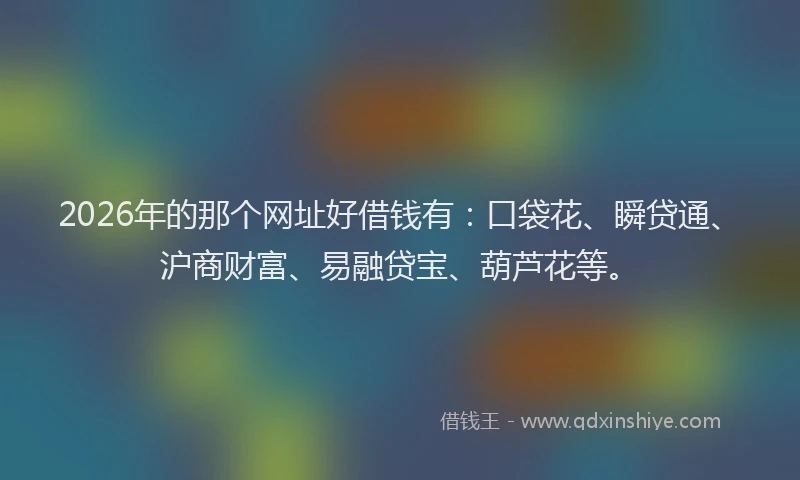 2026年的那个网址好借钱有：口袋花、瞬贷通、沪商财富、易融贷宝、葫芦花等。