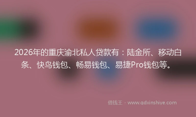 2026年的重庆渝北私人贷款有：陆金所、移动白条、快鸟钱包、畅易钱包、易捷Pro钱包等。