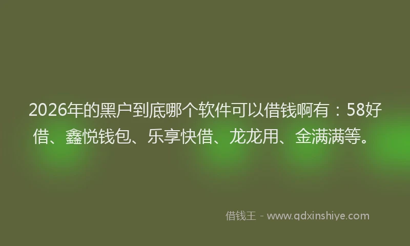 2026年的黑户到底哪个软件可以借钱啊有：58好借、鑫悦钱包、乐享快借、龙龙用、金满满等。