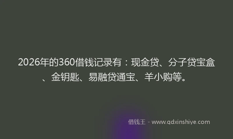 2026年的360借钱记录有：现金贷、分子贷宝盒、金钥匙、易融贷通宝、羊小购等。