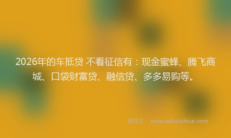 2026年的车抵贷 不看征信有：现金蜜蜂、腾飞商城、口袋财富贷、融信贷、多多易购等。