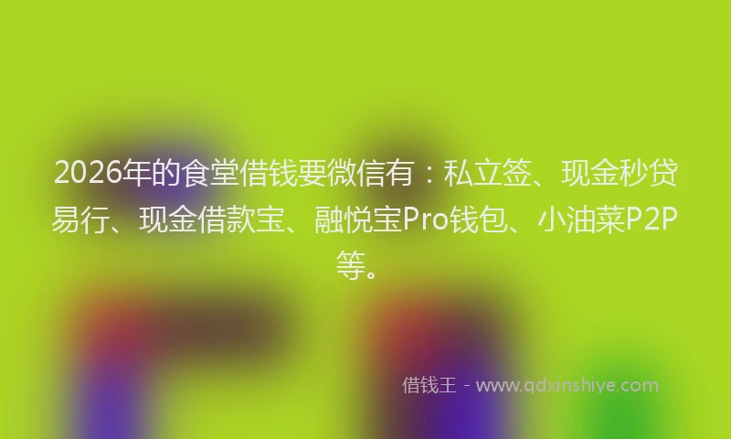 2026年的食堂借钱要微信有:私立签、现金秒贷易行、现金借款宝、融悦宝Pro钱包、小油菜P2P等。