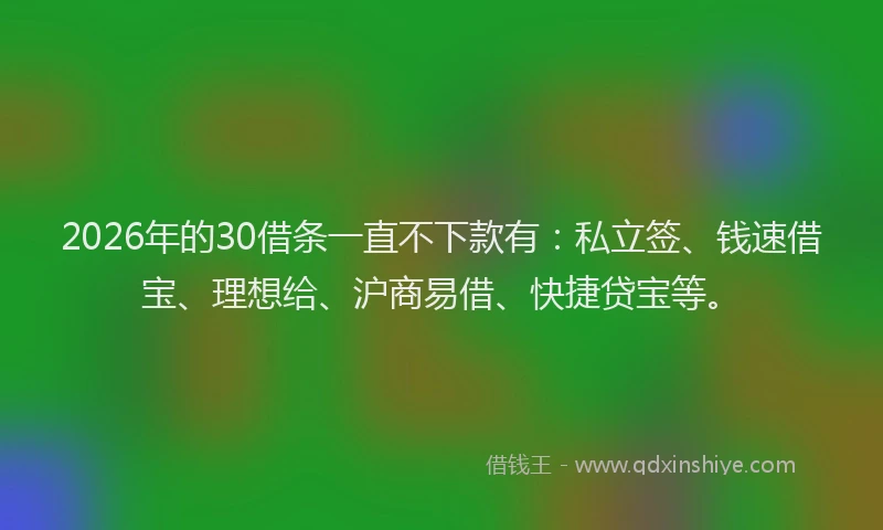2026年的30借条一直不下款有：私立签、钱速借宝、理想给、沪商易借、快捷贷宝等。