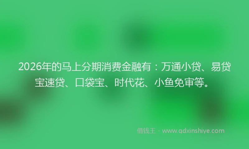 2026年的马上分期消费金融有：万通小贷、易贷宝速贷、口袋宝、时代花、小鱼免审等。
