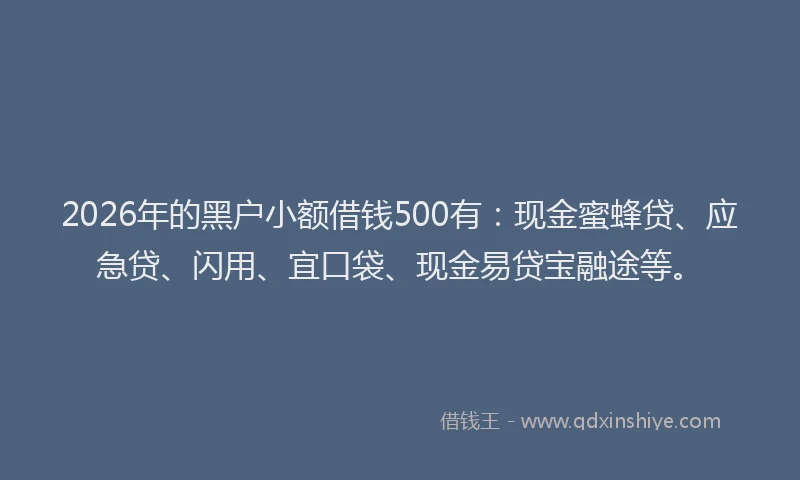 2026年的黑户小额借钱500有:现金蜜蜂贷、应急贷、闪用、宜口袋、现金易贷宝融途等。