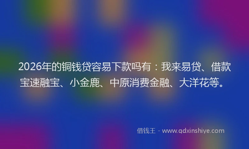 2026年的铜钱贷容易下款吗有：我来易贷、借款宝速融宝、小金鹿、中原消费金融、大洋花等。