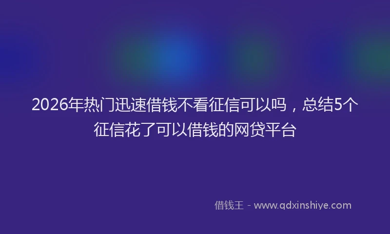 2026年热门迅速借钱不看征信可以吗，总结5个征信花了可以借钱的网贷平台