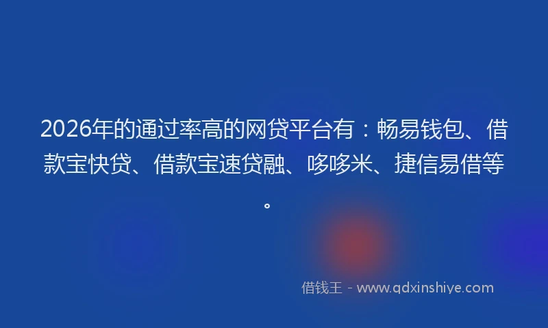 2026年的通过率高的网贷平台有：畅易钱包、借款宝快贷、借款宝速贷融、哆哆米、捷信易借等。