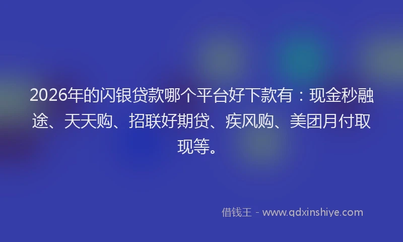 2026年的闪银贷款哪个平台好下款有：现金秒融途、天天购、招联好期贷、疾风购、美团月付取现等。
