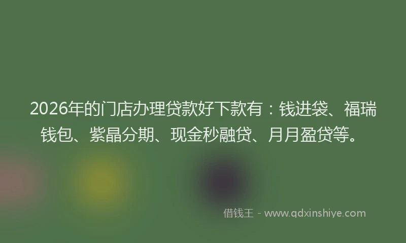 2026年的门店办理贷款好下款有：钱进袋、福瑞钱包、紫晶分期、现金秒融贷、月月盈贷等。