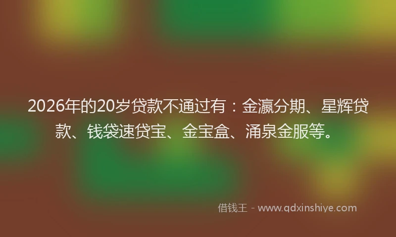 2026年的20岁贷款不通过有：金瀛分期、星辉贷款、钱袋速贷宝、金宝盒、涌泉金服等。