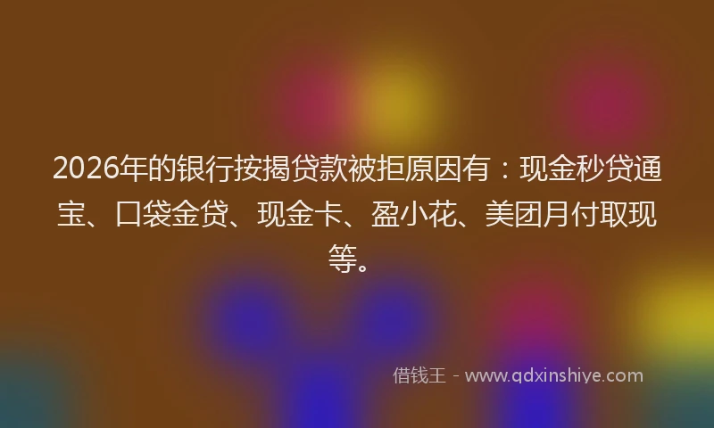 2026年的银行按揭贷款被拒原因有：现金秒贷通宝、口袋金贷、现金卡、盈小花、美团月付取现等。