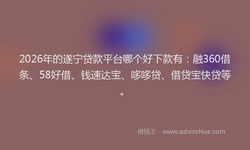 2026年的遂宁贷款平台哪个好下款有：融360借条、58好借、钱速达宝、哆哆贷、借贷宝快贷等。