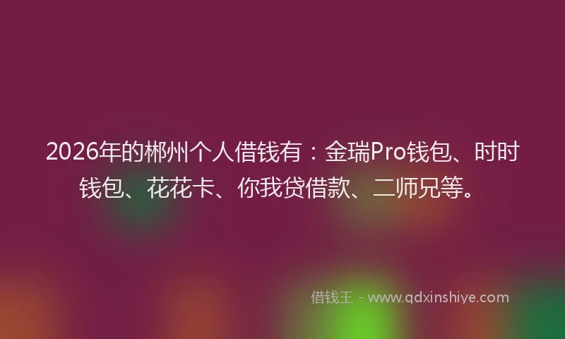 2026年的郴州个人借钱有：金瑞Pro钱包、时时钱包、花花卡、你我贷借款、二师兄等。