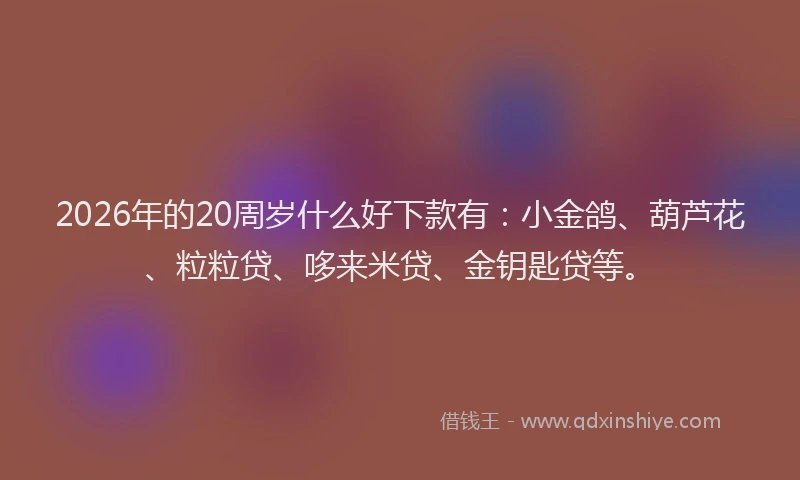 2026年的20周岁什么好下款有：小金鸽、葫芦花、粒粒贷、哆来米贷、金钥匙贷等。