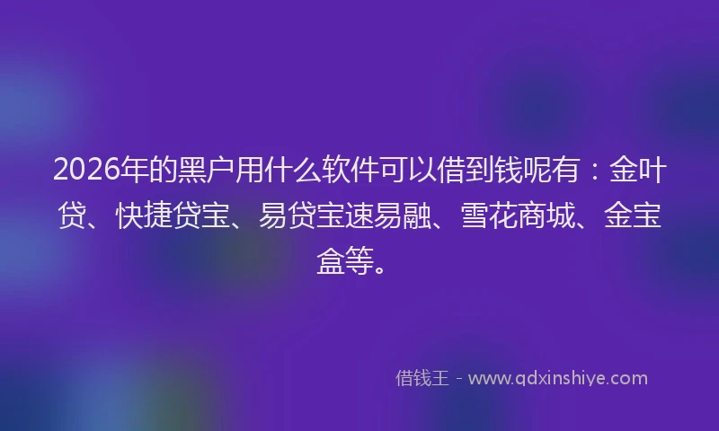 2026年的黑户用什么软件可以借到钱呢有：金叶贷、快捷贷宝、易贷宝速易融、雪花商城、金宝盒等。