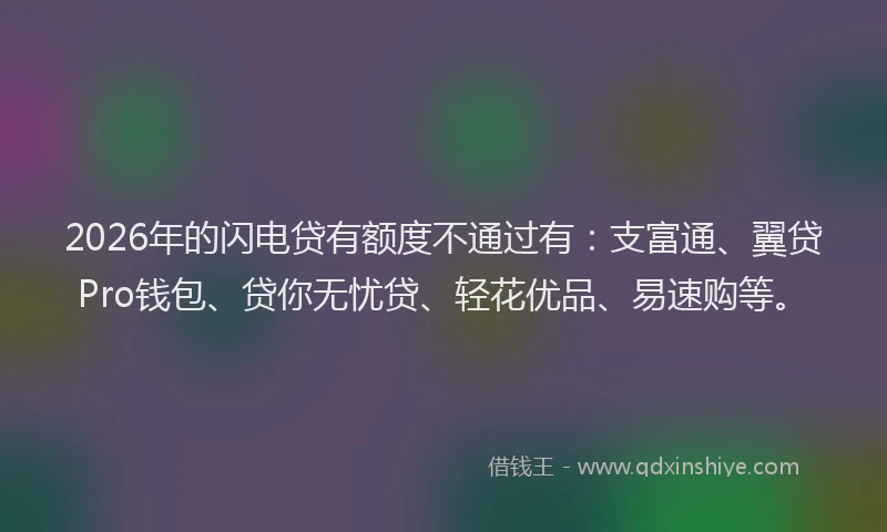 2026年的闪电贷有额度不通过有：支富通、翼贷Pro钱包、贷你无忧贷、轻花优品、易速购等。