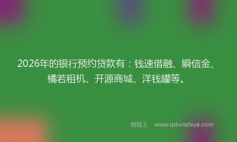 2026年的银行预约贷款有：钱速借融、瞬信金、橘若租机、开源商城、洋钱罐等。