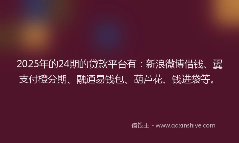 2025年的24期的贷款平台有：新浪微博借钱、翼支付橙分期、融通易钱包、葫芦花、钱进袋等。