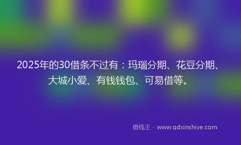 2025年的30借条不过有：玛瑙分期、花豆分期、大城小爱、有钱钱包、可易借等。
