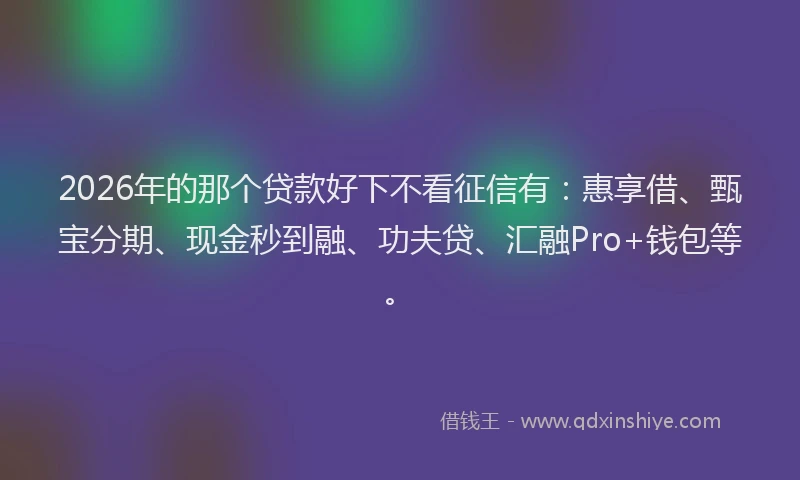 2026年的那个贷款好下不看征信有：惠享借、甄宝分期、现金秒到融、功夫贷、汇融Pro+钱包等。