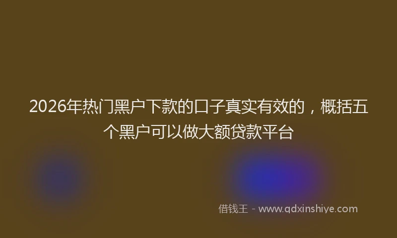 2026年热门黑户下款的口子真实有效的，概括五个黑户可以做大额贷款平台