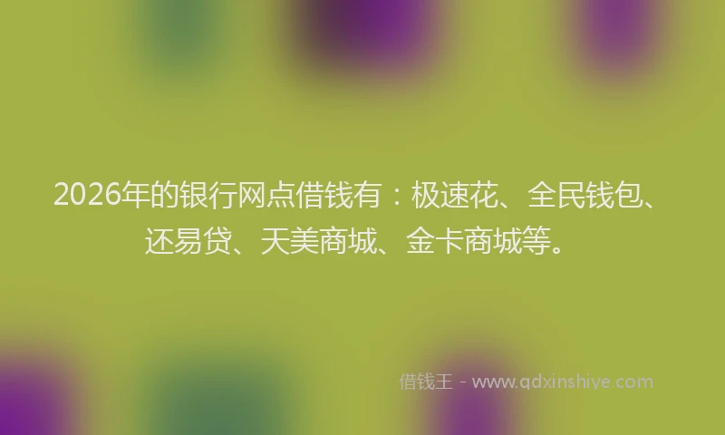 2026年的银行网点借钱有：极速花、全民钱包、还易贷、天美商城、金卡商城等。