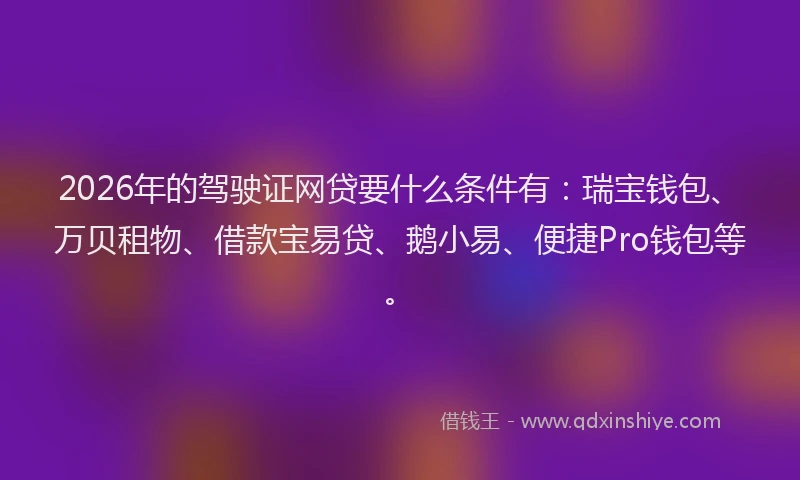 2026年的驾驶证网贷要什么条件有：瑞宝钱包、万贝租物、借款宝易贷、鹅小易、便捷Pro钱包等。