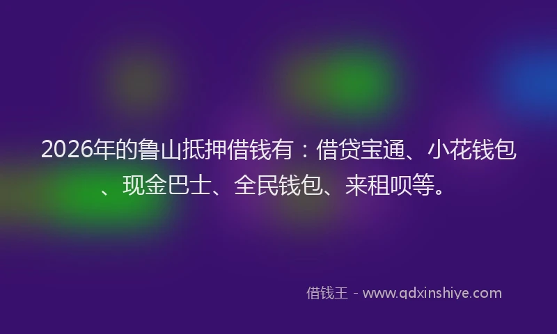 2026年的鲁山抵押借钱有：借贷宝通、小花钱包、现金巴士、全民钱包、来租呗等。