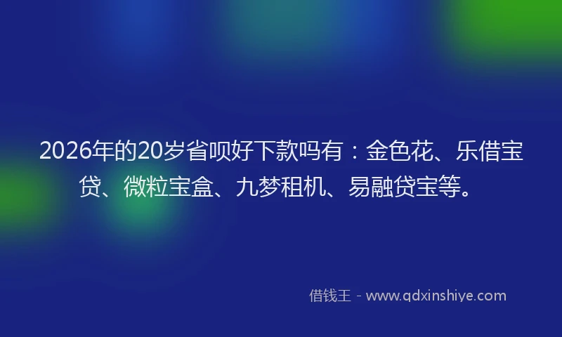 2026年的20岁省呗好下款吗有:金色花、乐借宝贷、微粒宝盒、九梦租机、易融贷宝等。