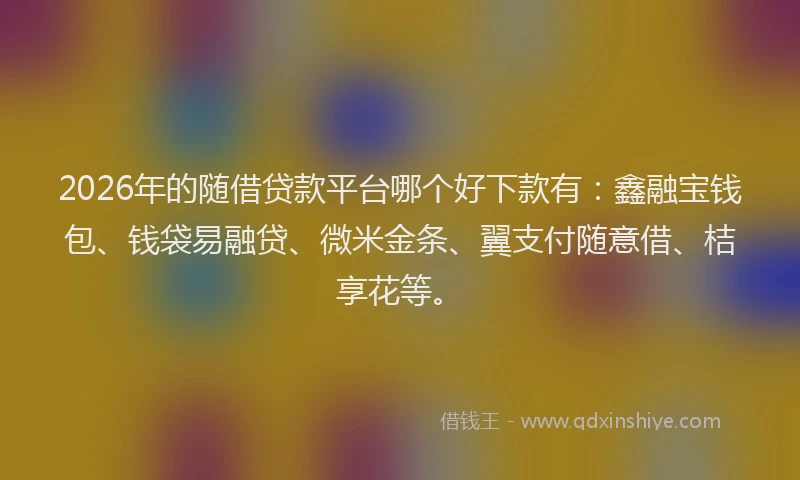 2026年的随借贷款平台哪个好下款有：鑫融宝钱包、钱袋易融贷、微米金条、翼支付随意借、桔享花等。
