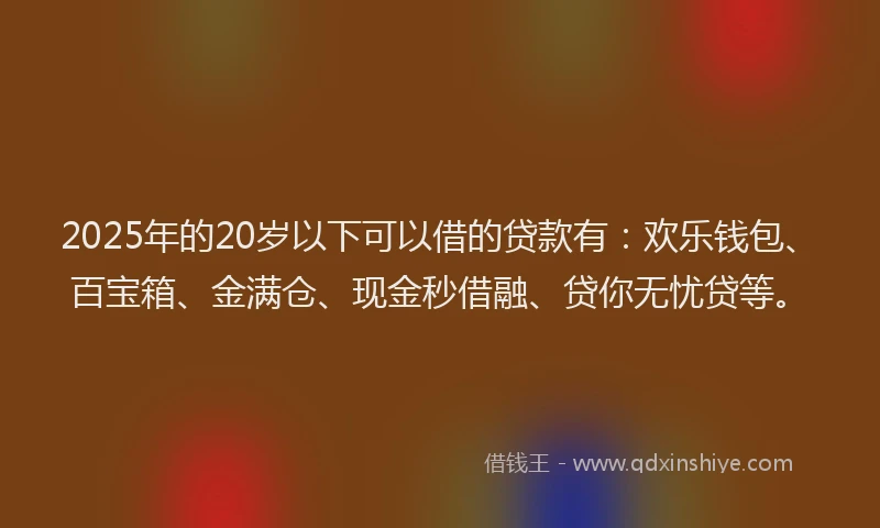 2025年的20岁以下可以借的贷款有：欢乐钱包、百宝箱、金满仓、现金秒借融、贷你无忧贷等。