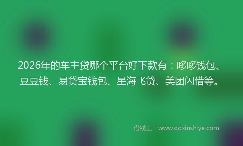 2026年的车主贷哪个平台好下款有：哆哆钱包、豆豆钱、易贷宝钱包、星海飞贷、美团闪借等。