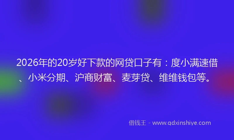 2026年的20岁好下款的网贷口子有：度小满速借、小米分期、沪商财富、麦芽贷、维维钱包等。