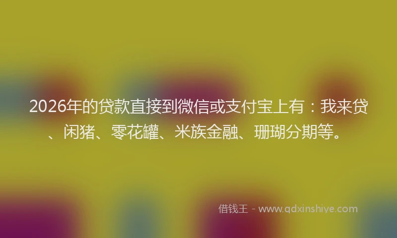 2026年的贷款直接到微信或支付宝上有：我来贷、闲猪、零花罐、米族金融、珊瑚分期等。